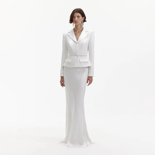 White Crepe Tailored Maxi Dress