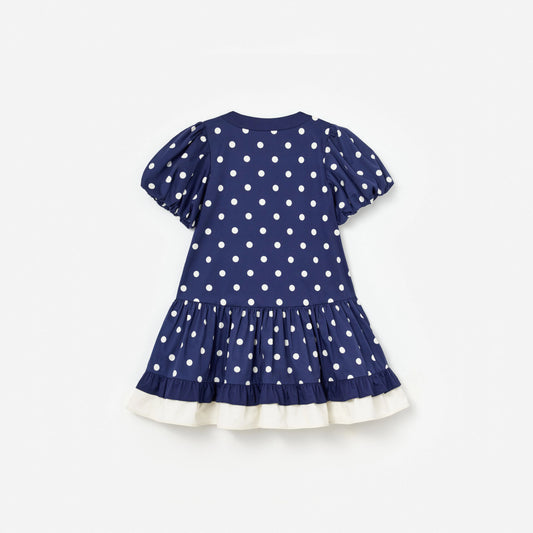 Navy Polka Dot Cotton Printed Dress