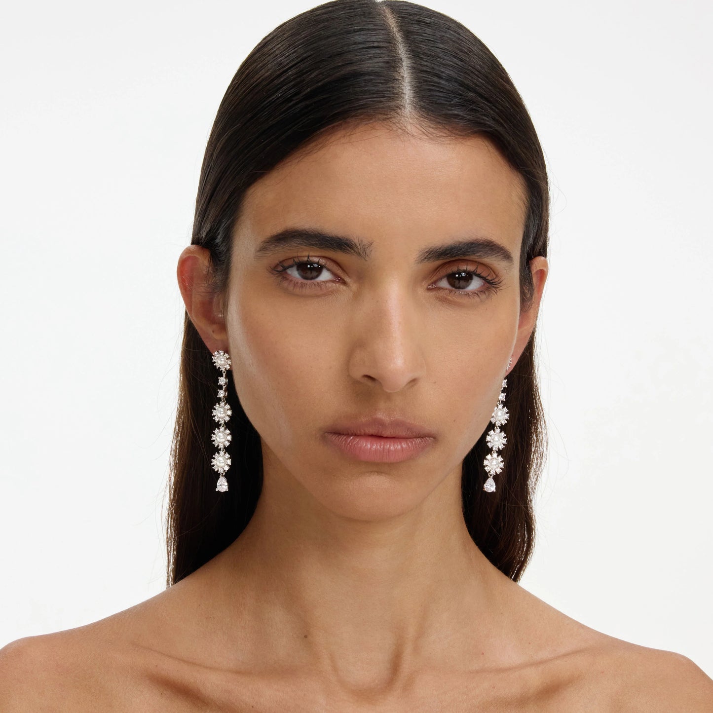 Crystal Pearl Tiered Drop Earrings