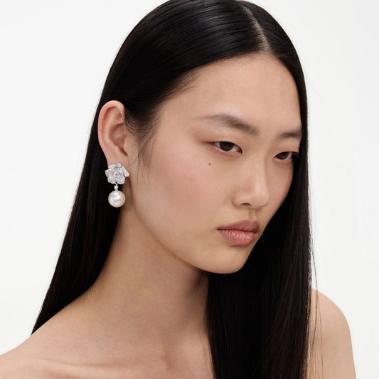 Mini Crystal Flower Pearl Earrings