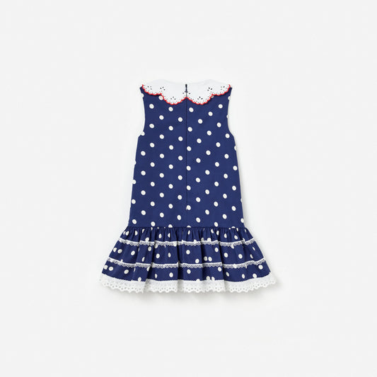 Navy Polka Dot Cotton Sleeveless Dress