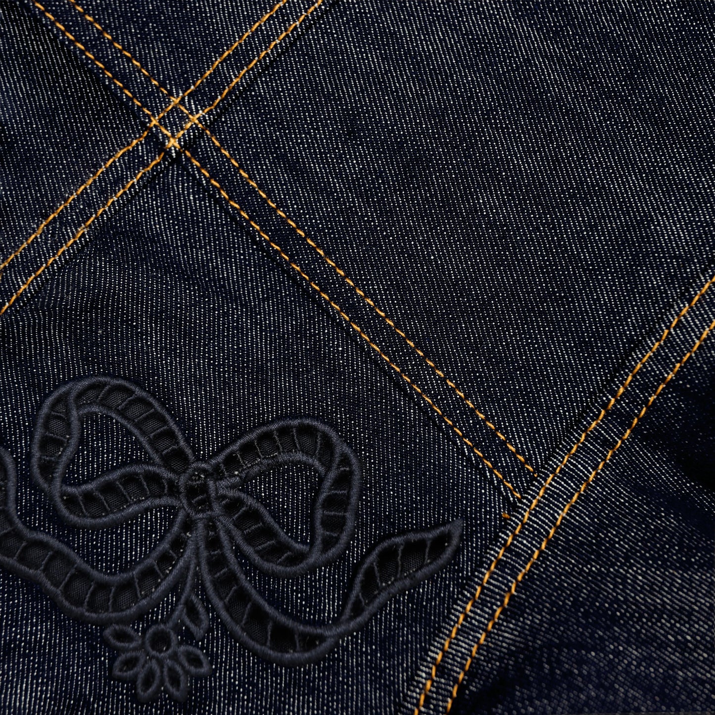 Indigo Denim Bow Embroidered Midi Dress