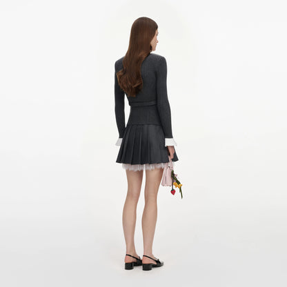 Grey Ribbed Knit Cardigan