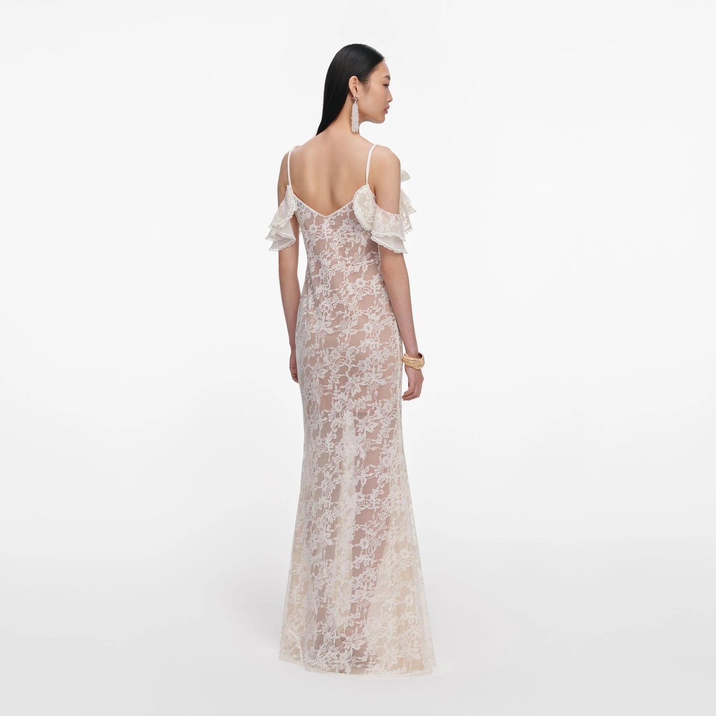 Cream Lace Flower Maxi Dress