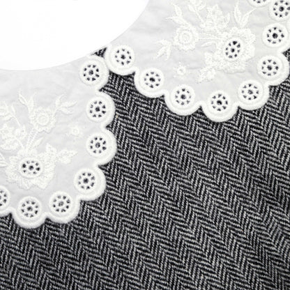 Grey Herringbone Collared Mini Dress
