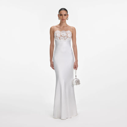 White Satin Lace Maxi Dress
