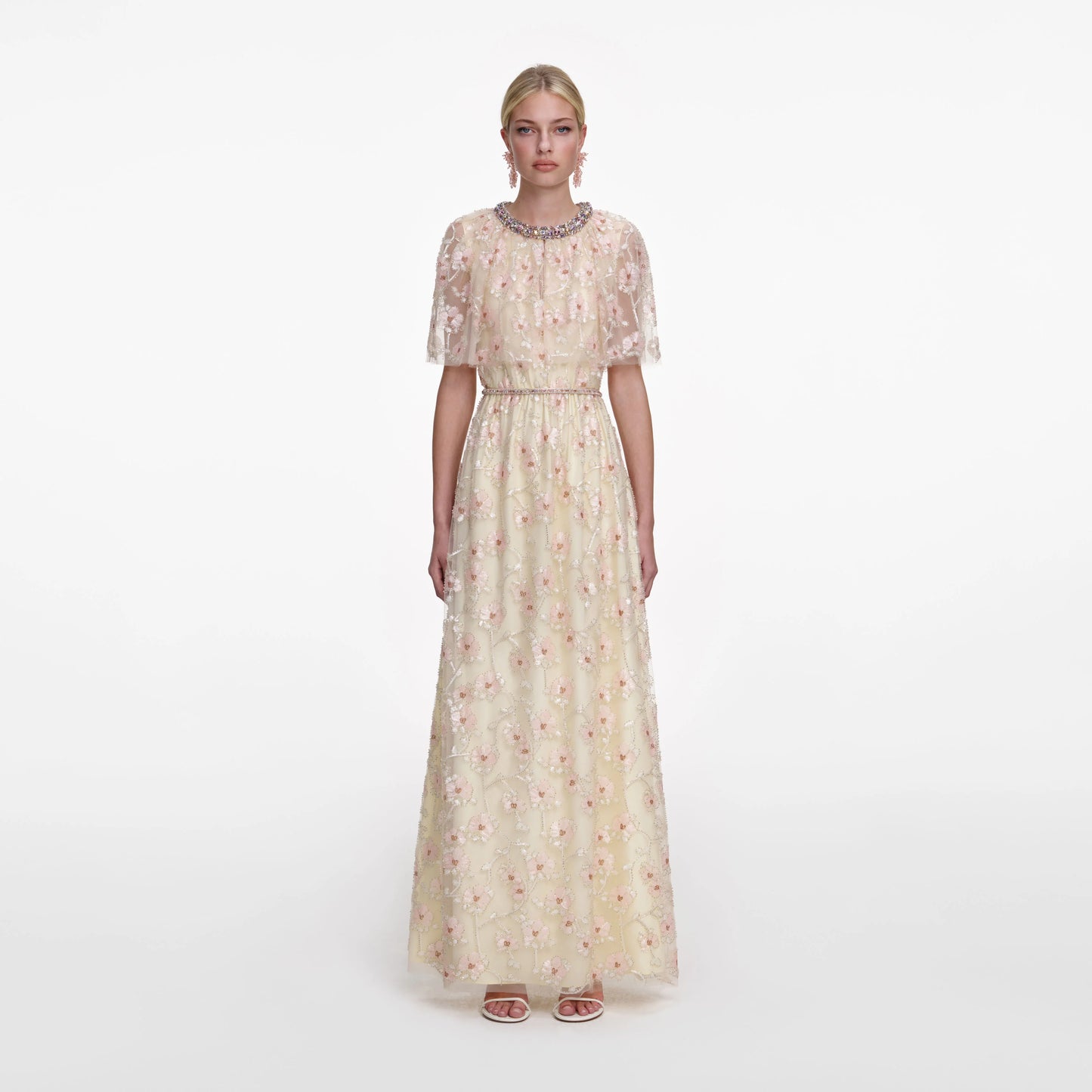 Champagne Floral Embellished Maxi Dress
