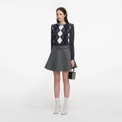 Grey Argyle Crystal Trim Jumper