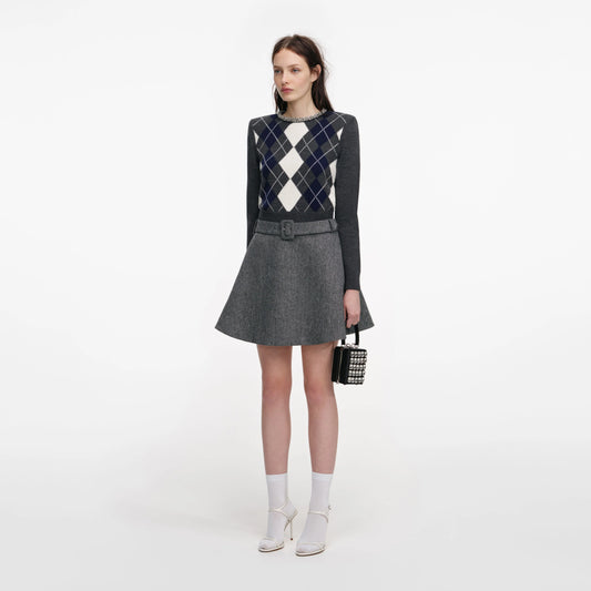 Grey Argyle Crystal Trim Jumper