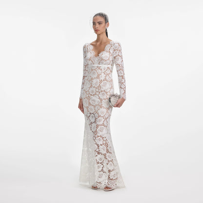 White Floral Lace Maxi Dress