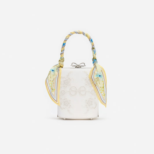 Cream Linen Yellow Floral Mini Bow Bag