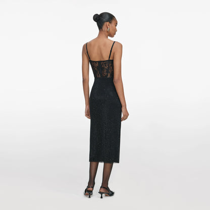 Black Rhinestone Midi Skirt