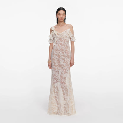 Cream Lace Flower Maxi Dress