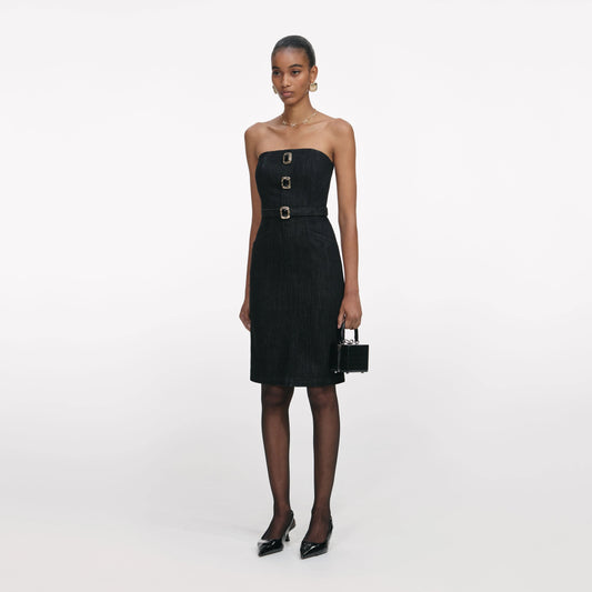 Black Denim Bandeau Midi Dress
