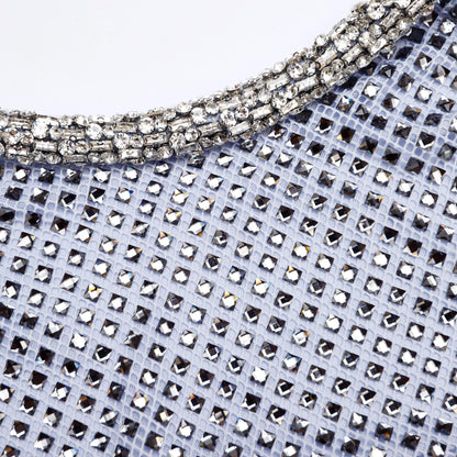 Blue Rhinestone Mesh Midi Dress