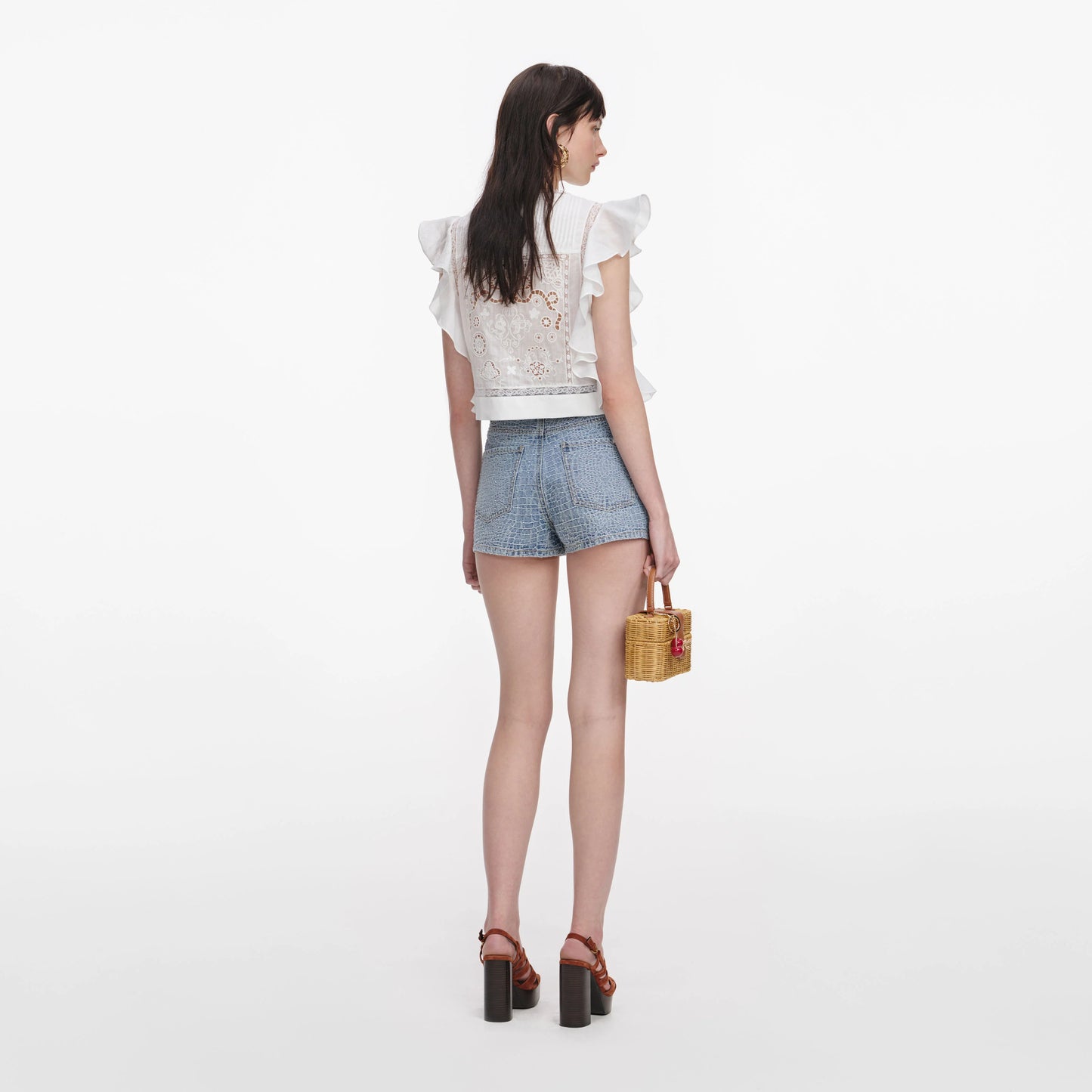 White Ramie Lace Frill Top