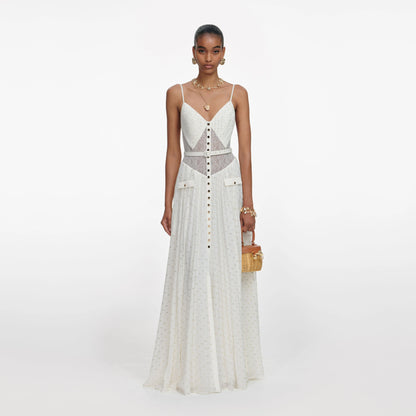 Cream And Gold Chiffon Maxi Dress