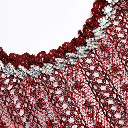 Burgundy Organza Lace Maxi Dress