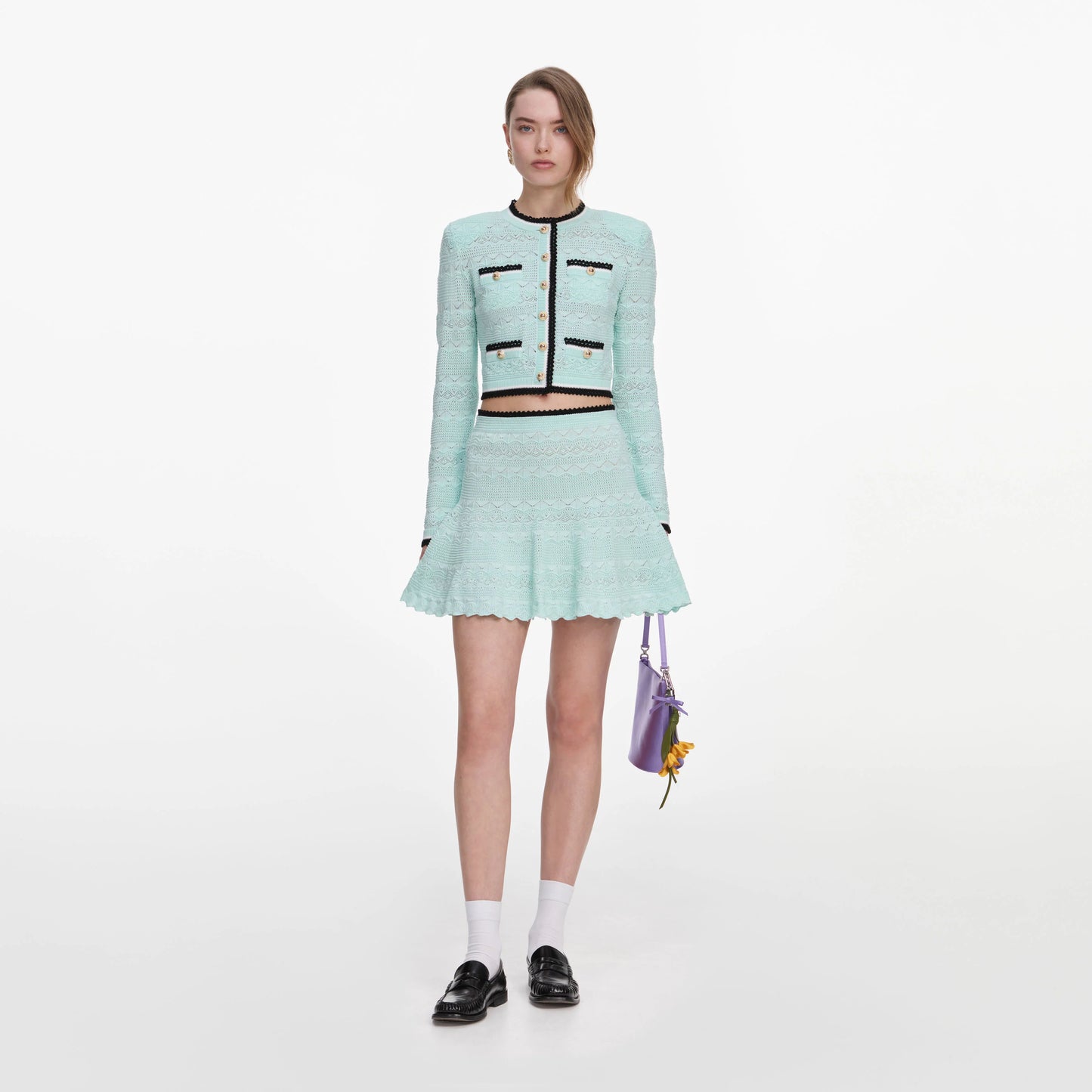 Mint Pointelle Knit Mini Skirt