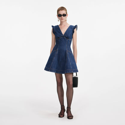 Denim Flared Bow Mini Dress