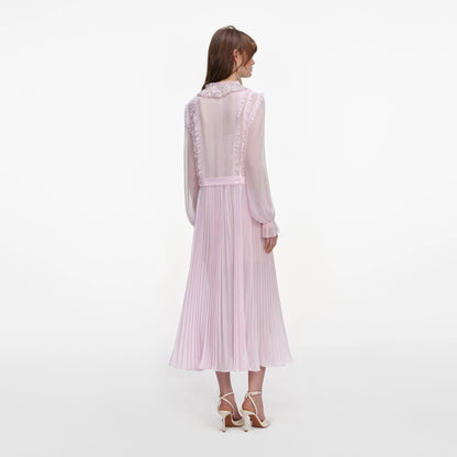 Pink Pleated Georgette Midi Dress