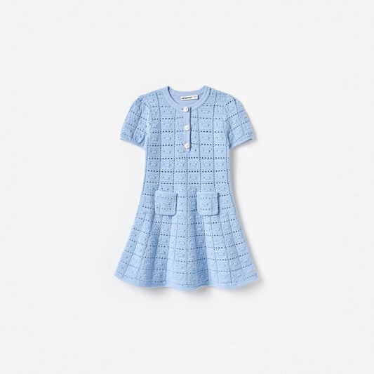 Blue Pointelle Knit Dress