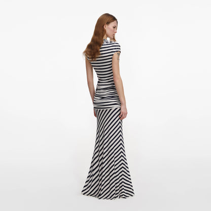 Navy Stripe Jersey Maxi Dress