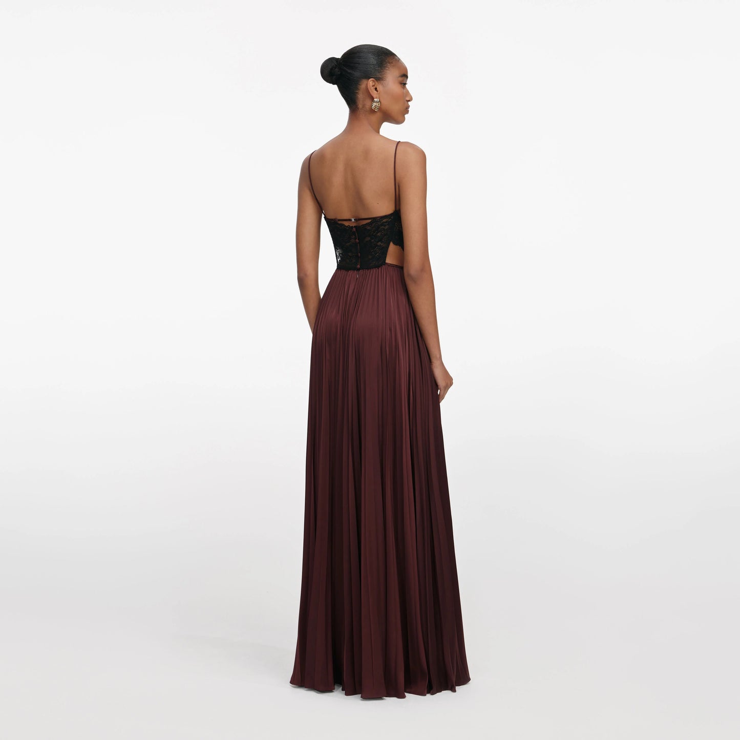 Brown Satin Lace Maxi Dress