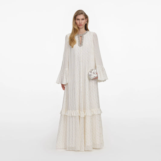 Cream And Gold Chiffon Maxi Dress