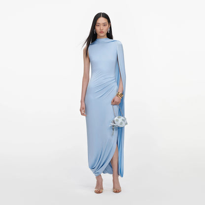 Blue Jersey Draped Maxi Dress