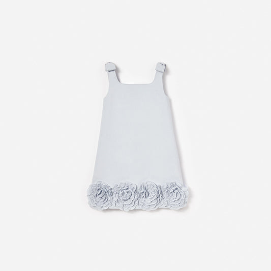 Blue Crepe Flower Dress