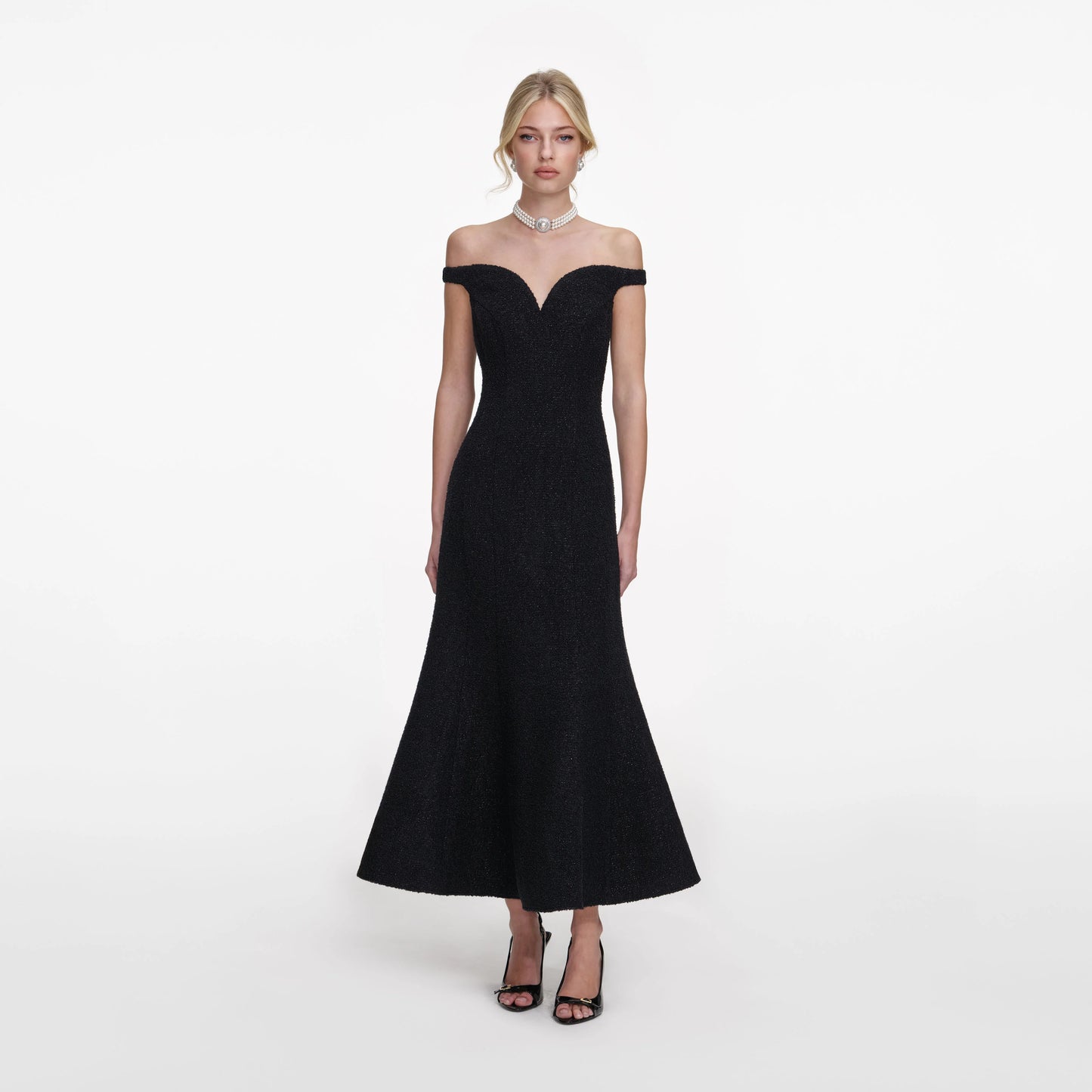 Black Boucle Midi Dress