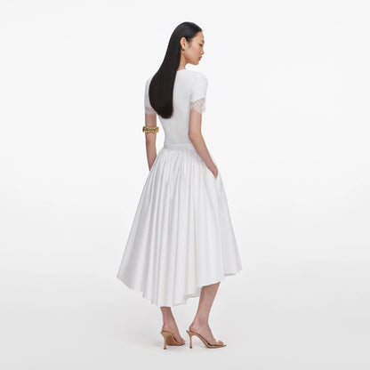 White Cotton Poplin Midi Skirt