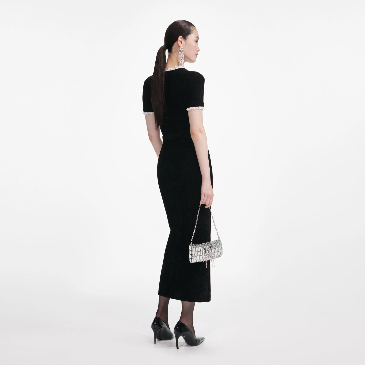 Black Chenille Knit Midi Dress
