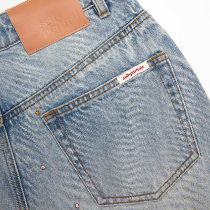 Light Blue Embellished Wide Leg Jeans