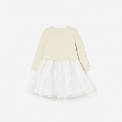 Cream Tulle Knit Dress