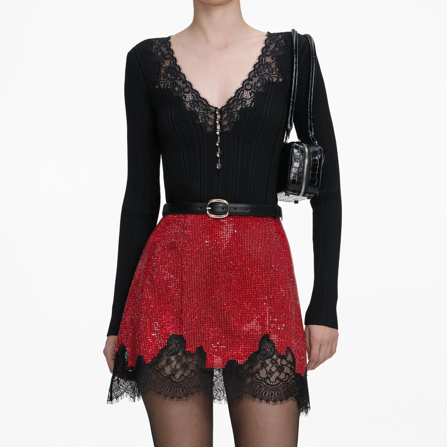 Red Crystal Chainmail Mini Skirt