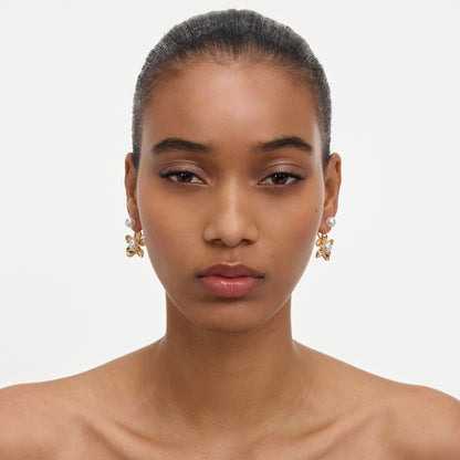 Gold Flower Pearl Jacket Earrings