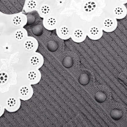 Grey Lace Collar Knit Top