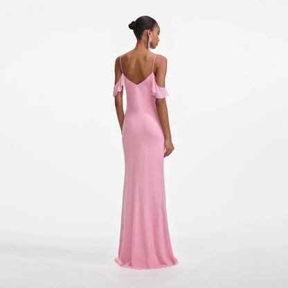 Pink Georgette Flower Maxi Dress