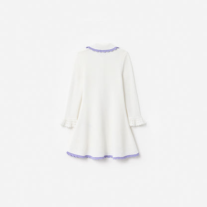 Cream Contrast Trim Pointelle Knit Dress