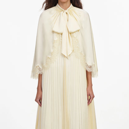 Yellow Tie Neck Cape Maxi Dress