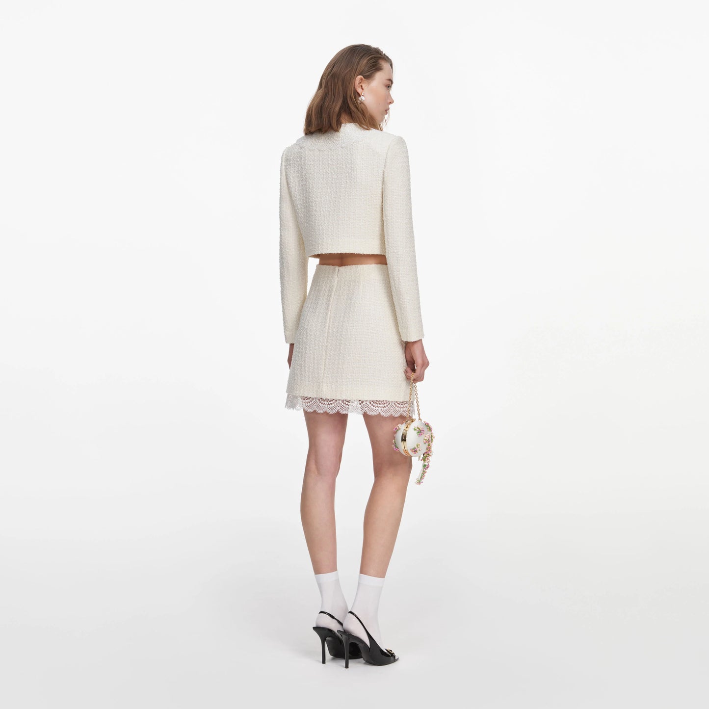 Cream Boucle Lace Mini Skirt