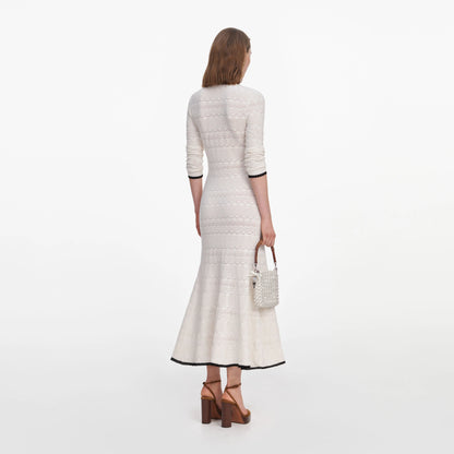White Pointelle Knit Long Cardigan