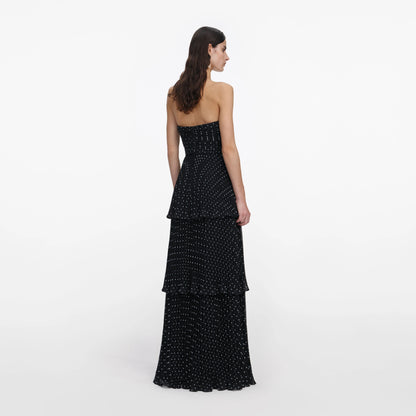 Black Polka Dot Tiered Maxi Dress