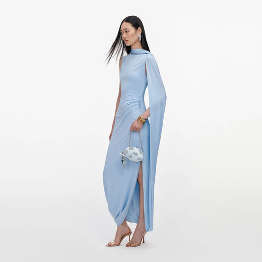 Blue Jersey Draped Maxi Dress
