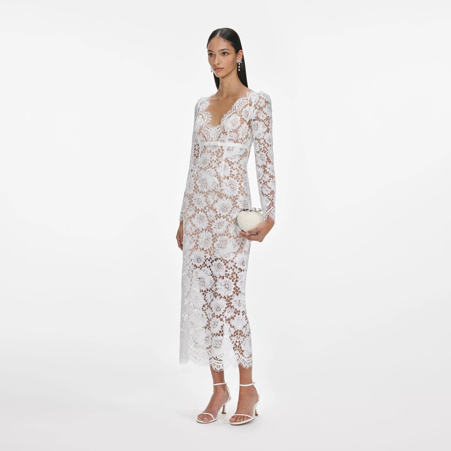White Floral Lace Midi Dress