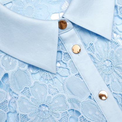 Blue Lace Collared Midi Dress