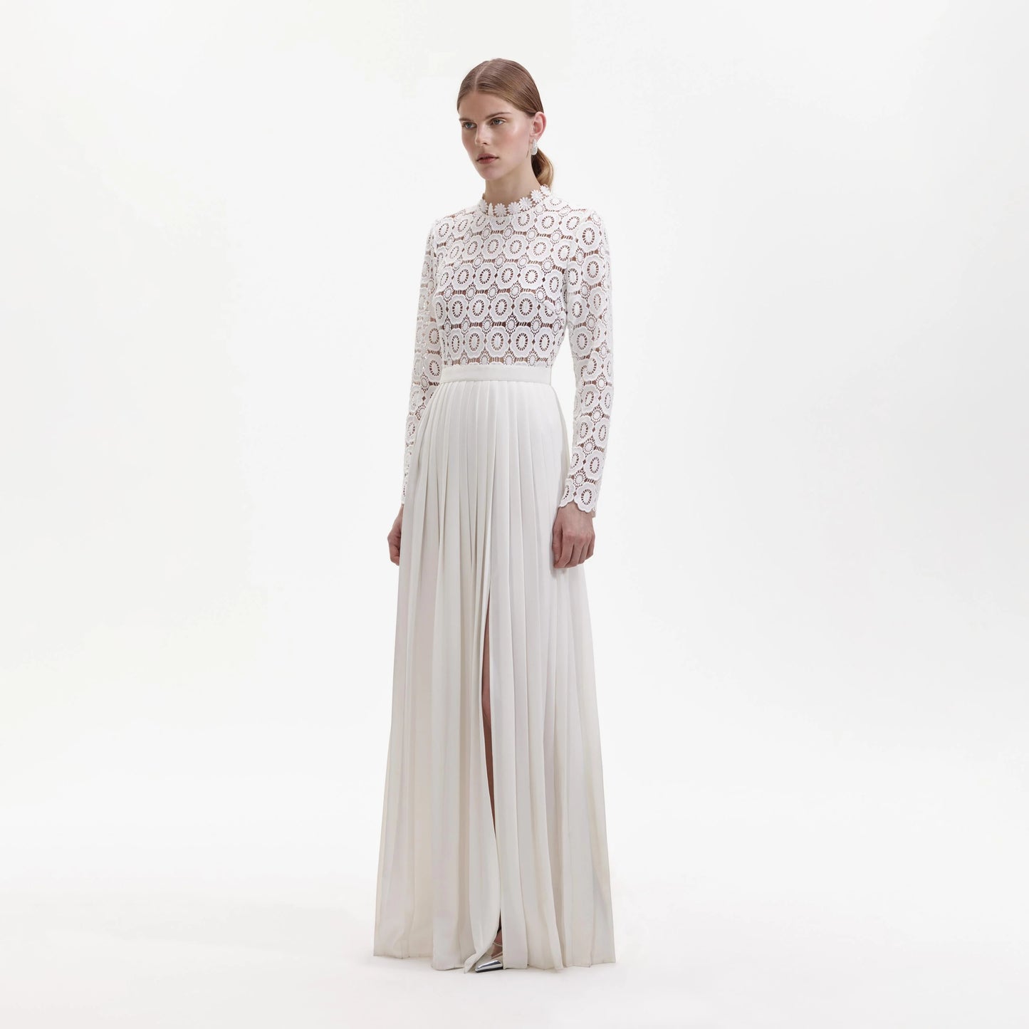 Pleated Crochet Floral Maxi Dress
