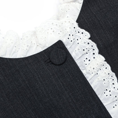 Grey Tailored Cotton Frill Mini Dress